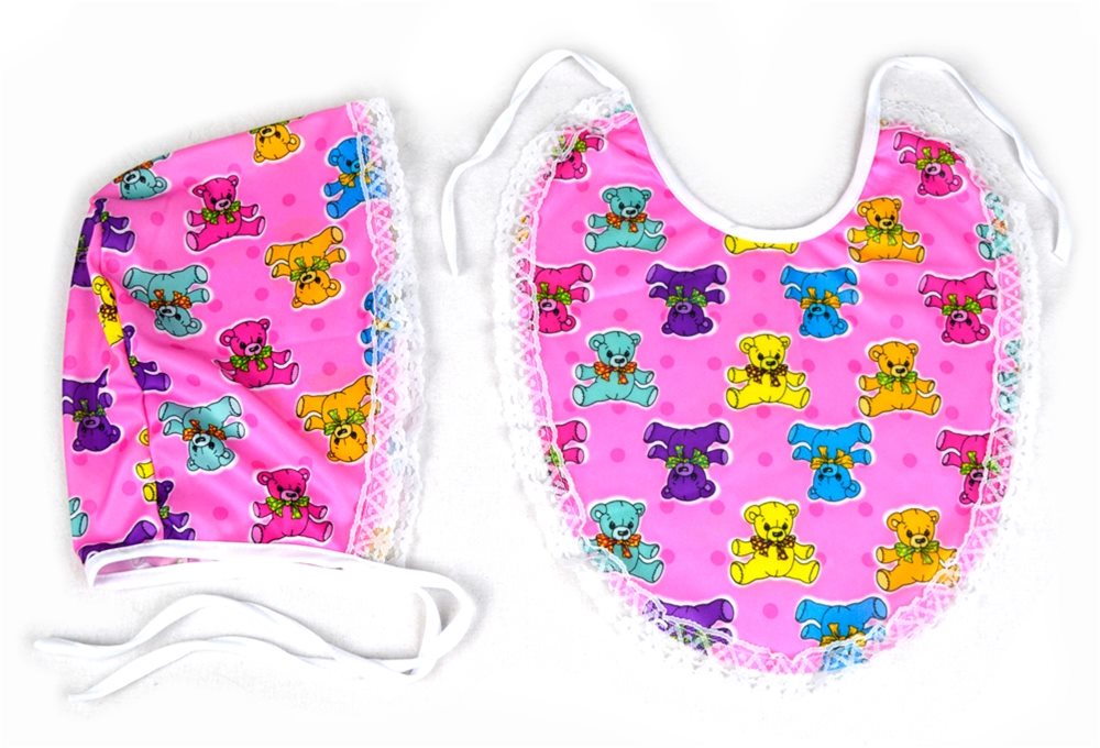 Picture of Pink Baby Bib & Bonnet Kit