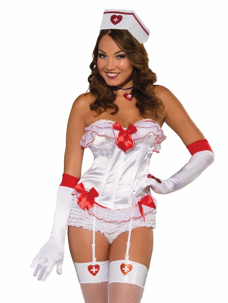 Picture of White Nurse Corset Top With Red Bows
