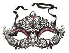 Picture of Black Metal Venetian With Hot Pink Crystals Mask