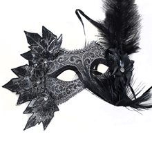 Picture of Black Venetian Masquerade Mask with Leaves & Flower