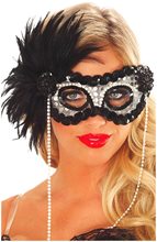Picture of Onyx Pearl Feather Masquerade Mask