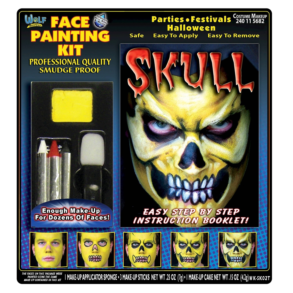 Lot of 3 Face Painting Kits Professional Quality Smudge Proof Skull Devil  Witch