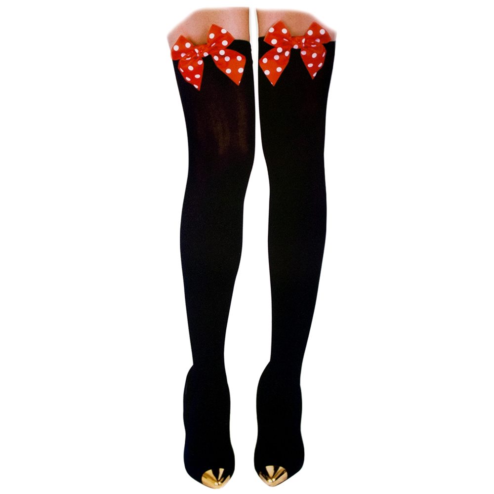 Picture of Red Polka Dot Bow Thigh Highs