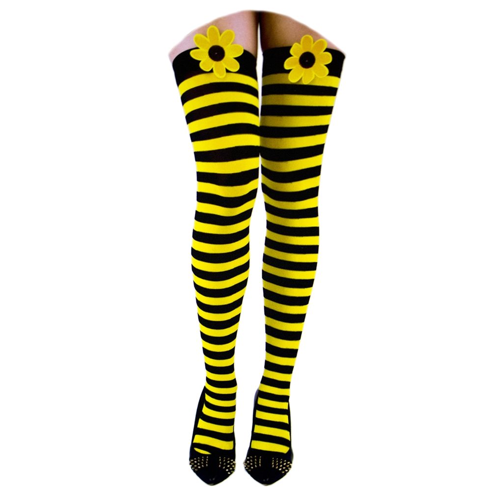 Picture of Black & Yellow Striped Thigh Highs
