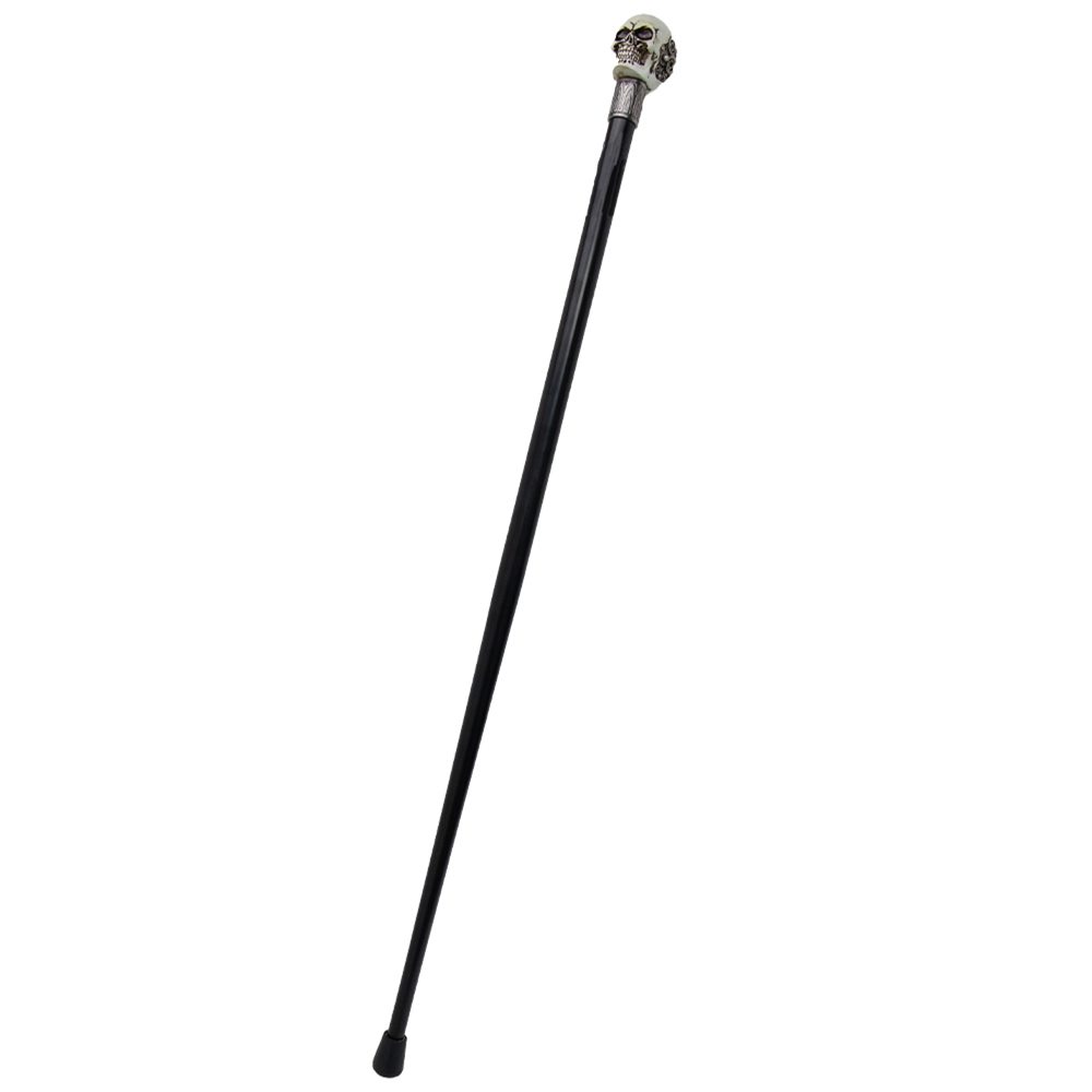 Picture of White Steampunk Skull Head Handle Black Metal Walking Cane